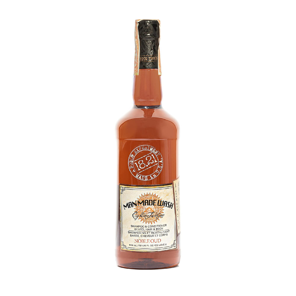 18.21 Man Made front packaging showing 32oz bottle and label benefits