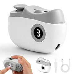 1st front view of electric nail clippers showing compact design and portability