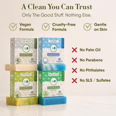 360Feel Spring Scrub bar lathered in hand demonstrating invigorating foam and softness