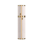 3zorqinron front view showing compact atomizer and elegant leather finish for travel convenience