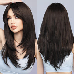 7JHH WIGS front view showing natural black straight layers and bangs benefit natural look