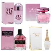 A CENTER four-bottle vanity display showcasing variety and collectible appeal