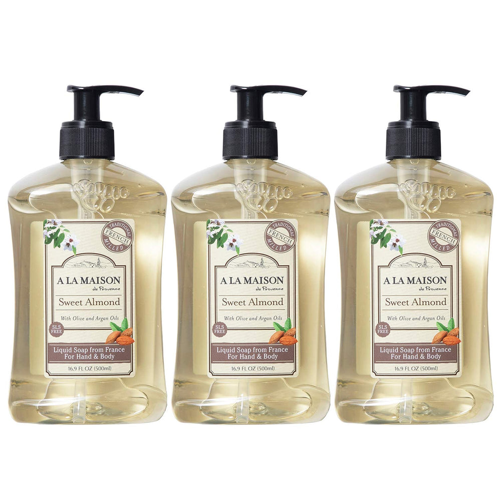A LA MAISON front packaging showing almond scent and three-pack benefits