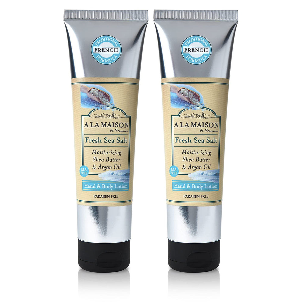 A LA MAISON front packaging showing two Fresh Sea Salt bottles and easy storage benefit