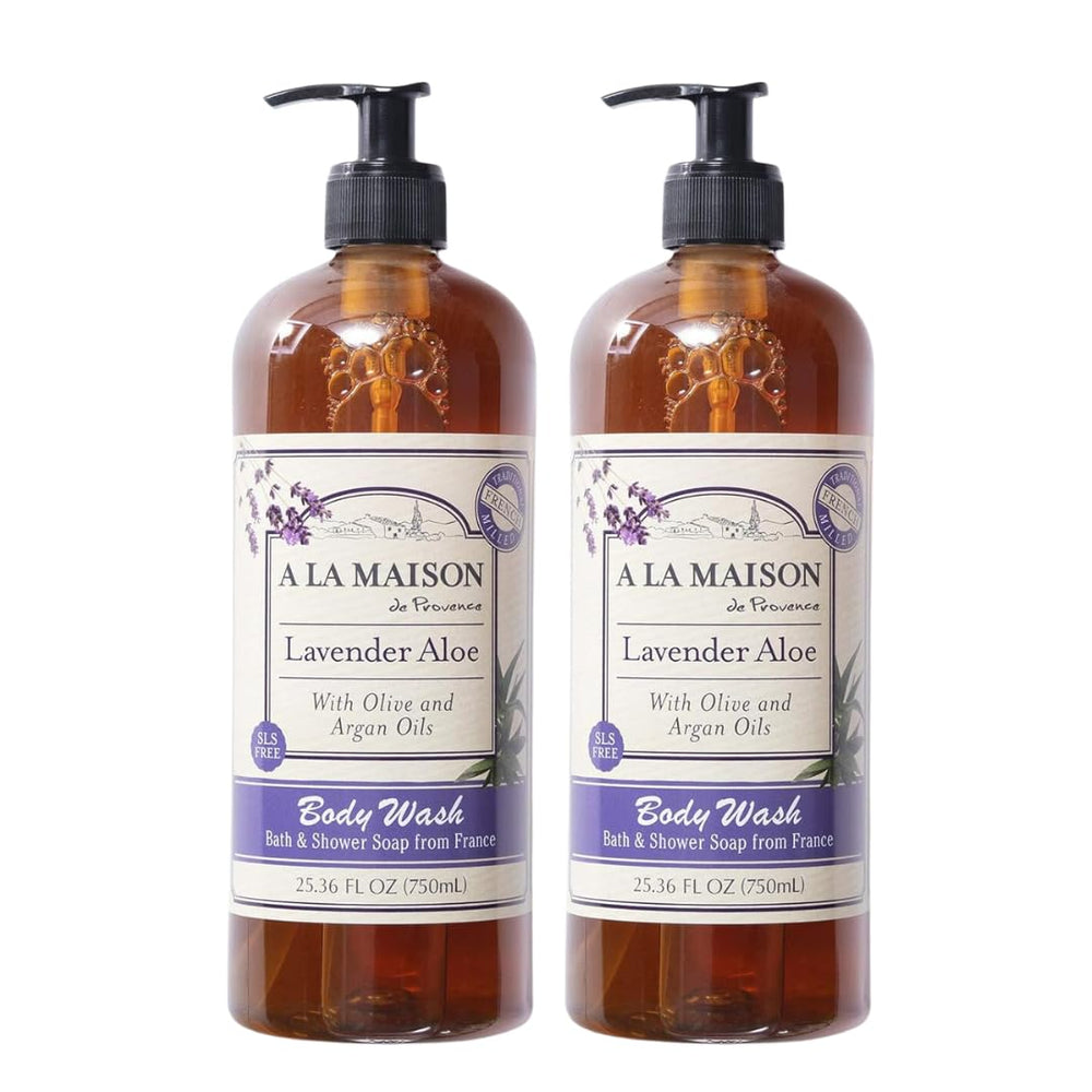 A LA MAISON front packaging showing two lavender aloe bottles and value