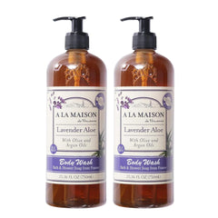 A LA MAISON front packaging showing two lavender aloe bottles and value