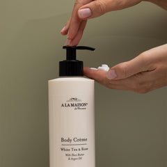 A LA MAISON cream swatch showing silky texture and quick absorption