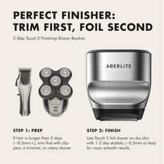 Aberlite Touch 2 held for self-head shaving showing control and reach benefit