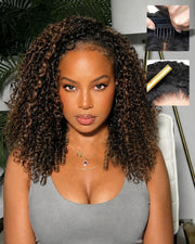 Abijale front view of FB30 half wig shows natural ombré highlights and realistic hairline benefit of instant style