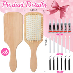 Acellegic six wooden hairbrushes arranged neatly, highlighting ready-to-decorate surfaces
