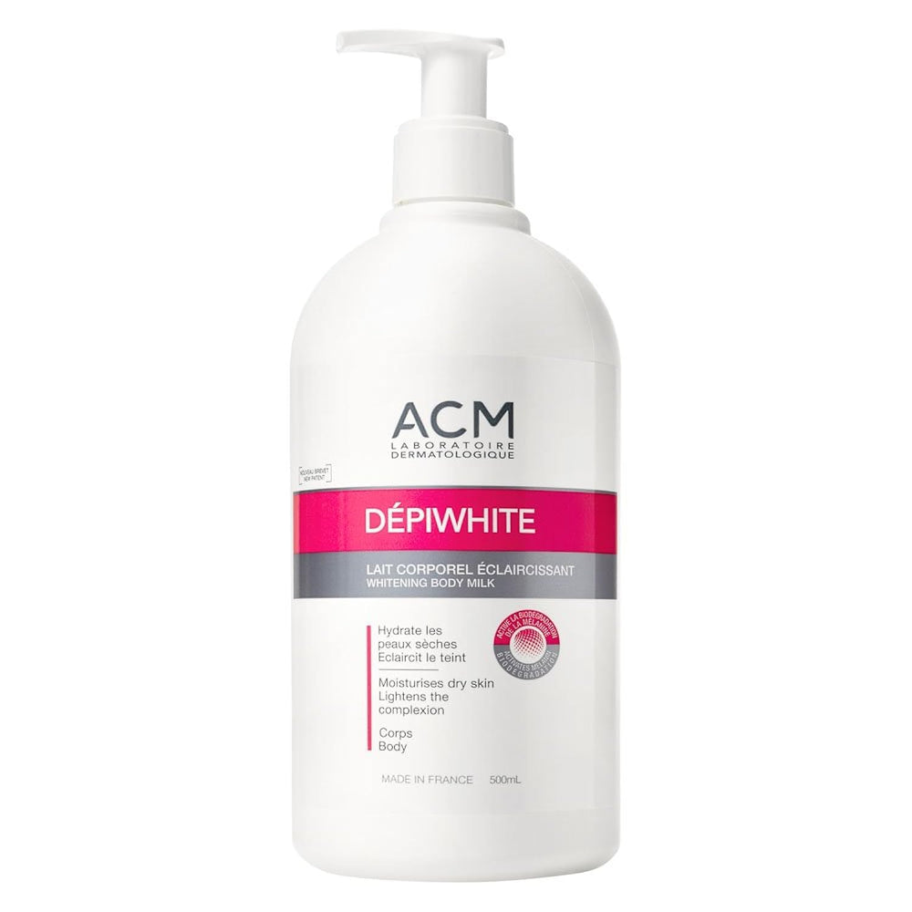 ACM Dépiwhite front packaging in 500ml bottle showing label and pump for easy use