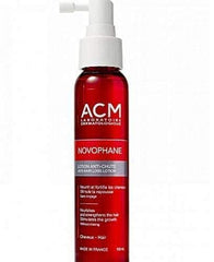 ACM Novophane lotion texture on fingertip illustrating lightweight spreadability and easy absorption benefit