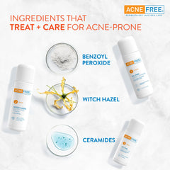 AcneFree oil-free acne cleanser pump close-up demonstrating easy dispensing