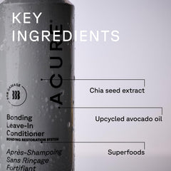 Chia seed kale and avocado ingredients beside Acure Bonding highlighting nourishment