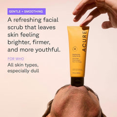 Acure scrub in hand application demonstrating gentle polish and immediate smoothness benefit