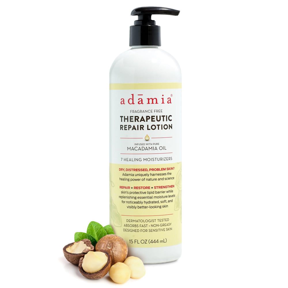 Adamia front pump bottle showing packaging and easy dispensing benefit