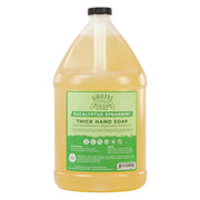 Adams Handmade Soap gallon bottle front view showing label and eucalyptus spearmint benefit