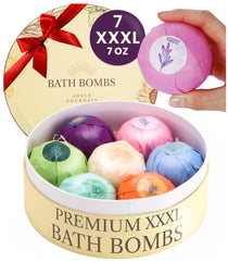 ADELEGOURDAIN front packaging showing seven wrapped XL bath bombs, appealing gift presentation