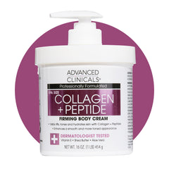 Advanced Clinicals front packaging showing 16 oz collagen lotion and benefits