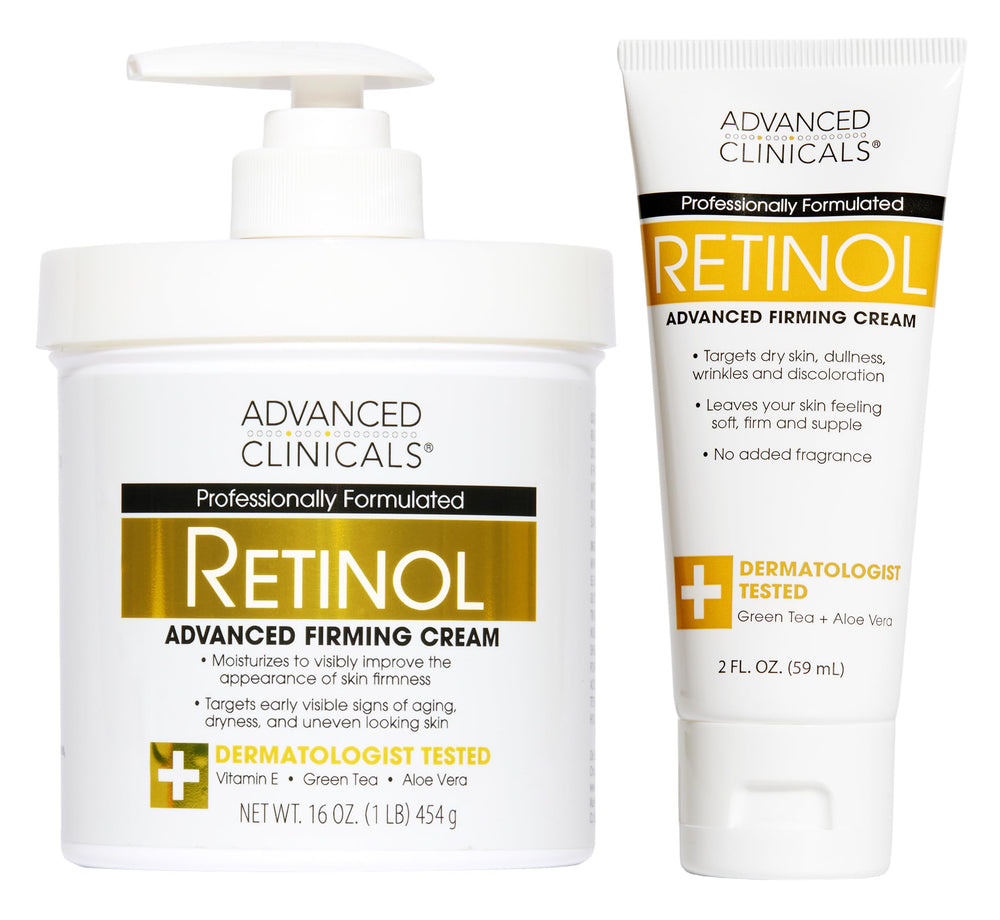 Advanced Clinicals front packaging showing product and travel size for convenient use