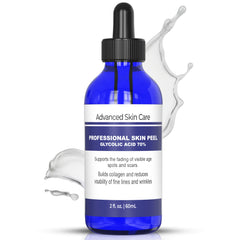 Advanced Skin Care front packaging of 70% glycolic peel showing size and label for quick identification and confidence