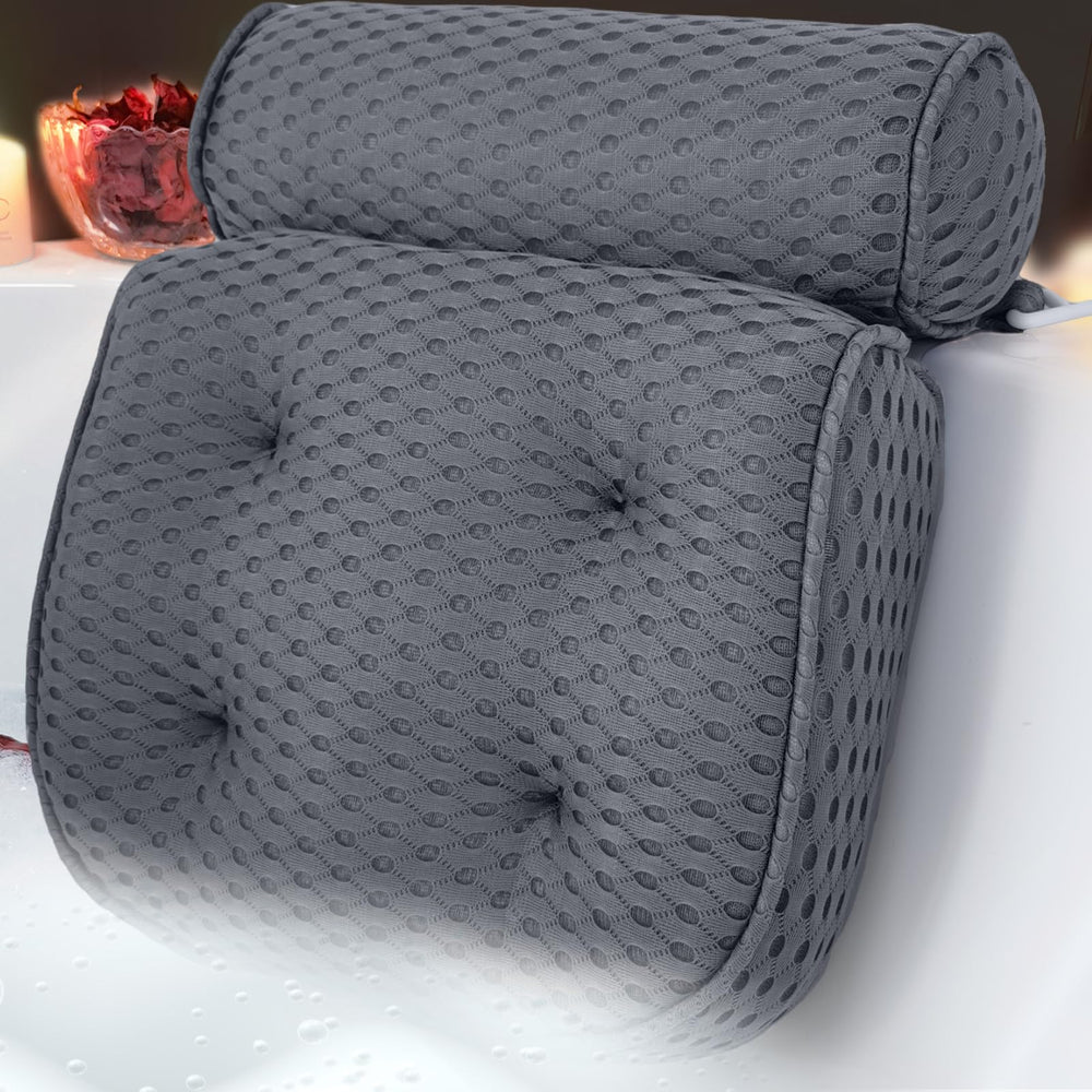 AEROiVi front view of gray bath pillow showing shape and support