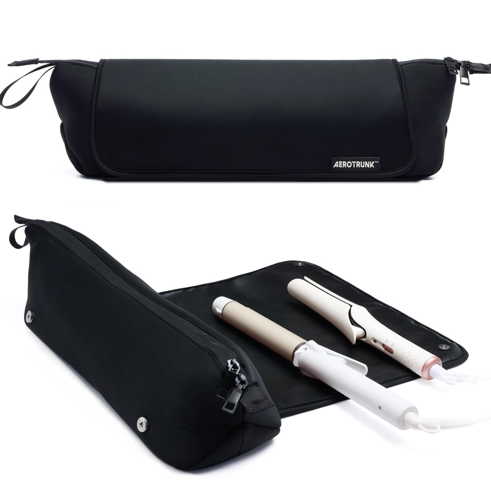 Aerotrunk front closed case in black showing sleek protective design and portability