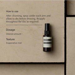 Aesop close-up of spray nozzle delivering fine mist, quick-dry benefit