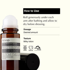 Aesop roll-on in hand to show pocketable 1.6 oz size and travel convenience