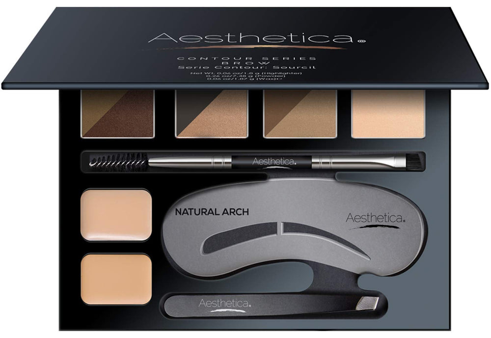 Aesthetica brow contour kit open front showing palette and mirror for portable convenience