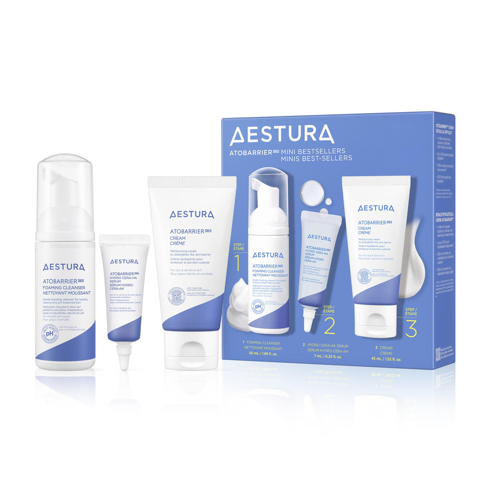 AESTURA front packaging showing compact travel kit with gentle benefits