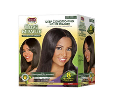 African Pride olive miracle application scene showing measured packets and conditioning step