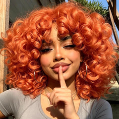 AIDUSA front view of orange curly bob showing vibrant color and natural look