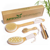 AIFEIVICO full brush set front view showing bamboo handles and travel bag, durable design benefit
