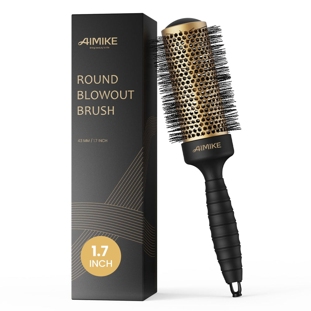 AIMIKE front view of round brush showing barrel and bristles for smooth styling