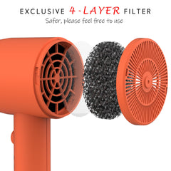 AINA hair dryer four-layer filter close-up enhancing motor safety and longevity