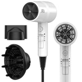 AINA hair dryer front view showing controls and ergonomic handle for easy styling