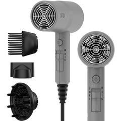 AINA hair dryer front view showing controls and professional styling benefit