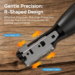 aisleek close-up of rinseable blade highlighting fine edge for accurate trims