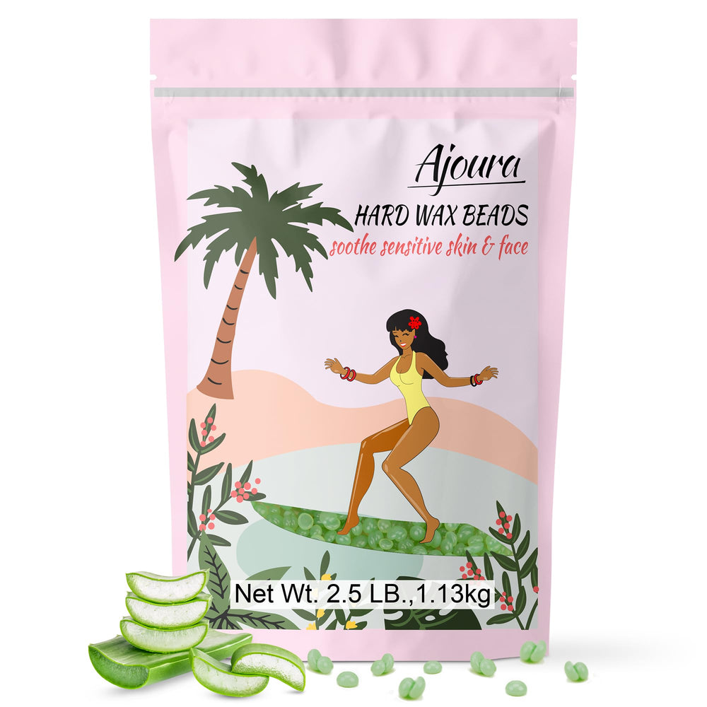 Ajoura front packaging showing 2.5 lb aloe wax beads and value
