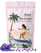 Ajoura front packaging showing lavender hard wax beads and clear labeling benefit