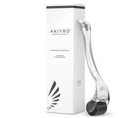 AKIYRO derma roller front view showing sleek black finish and compact design for easy use