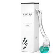 AKIYRO derma roller front view showing compact green head and ergonomic grip benefit ease