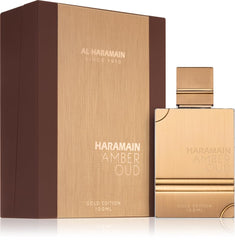 Al Haramain bottle front view showing elegant gold label and luxurious appeal