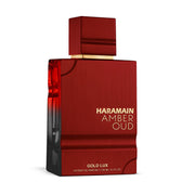 Al Haramain bottle front view showing elegant gold finish and premium look