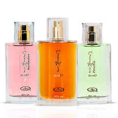 Al‑Rehab bundle front packaging showing three 50ml bottles and gift readiness benefit