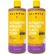 Alaffia front packaging showing two 32oz bottles and product benefits