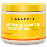 Alaffia jar front showing unscented shea butter, promotes clean hydration