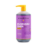 Alaffia bottle front view showing lavender scent and 32 oz size benefit