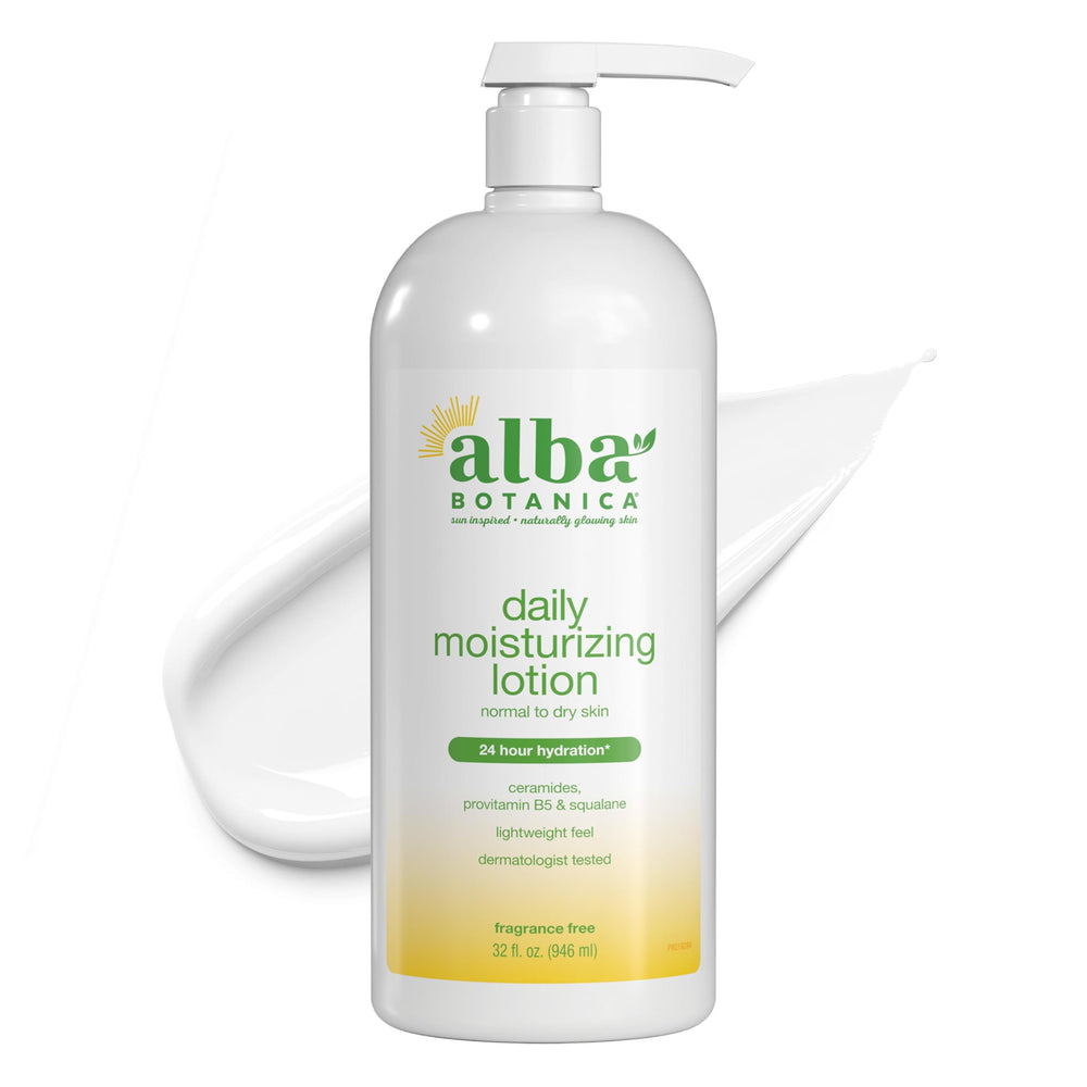 Alba Botanica front bottle view showing pump and clear label, easy dispensing benefit